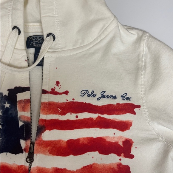 White Hoodie with American Flag Design - Picture 5 of 6